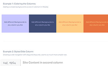 background color for weebly columns